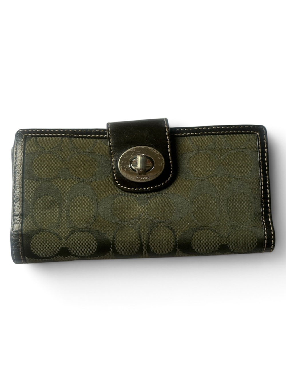 Coach Wallet C Logo Monogram Large Wallet twist lock front snap back Green VTG